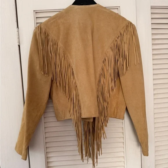Real Leather Vintage Scully Camel Fringe Jacket - Picture 2 of 6